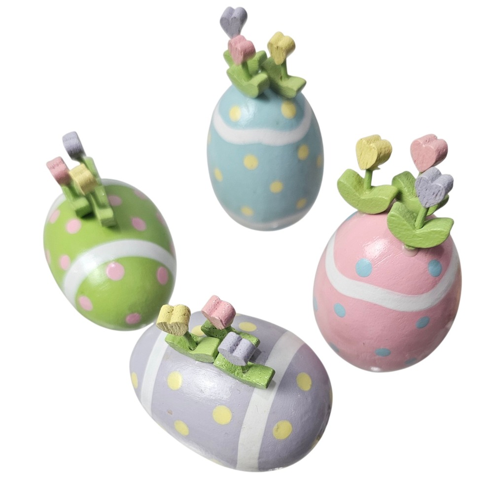 Department 56‎ Pastel Easter Egg Figurines Set of 4 Heart Flower Toppers 3 Inch